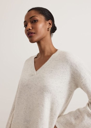 Phase Eight Olivia V Neck Alpaca Knitwear Grey Australia | IS8293650